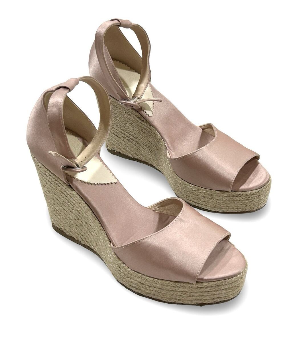 Penelope Chilvers Bridal Espadrille Wedge Ankle Sandals US 9 (EU 40) Pink Satin